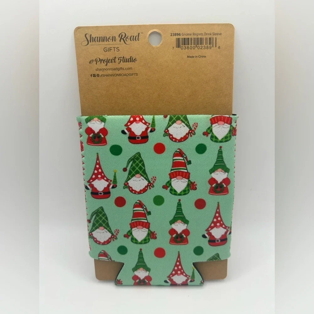 Gnome Regrets Neoprene Drink Sleeve - Festive Red and Green OSFM - Picture 2 of 2